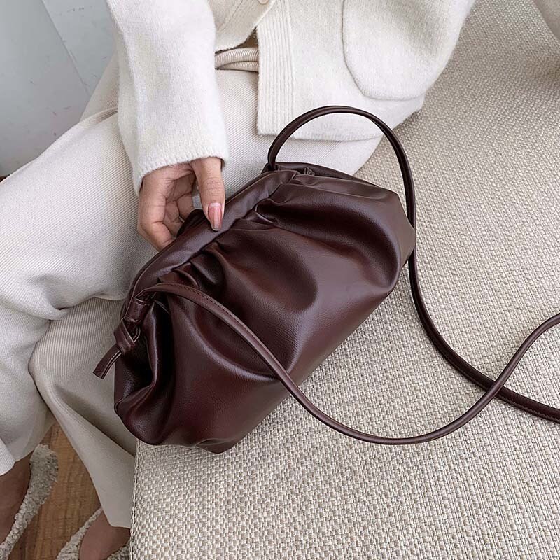 Sacs à bandoulière en cuir PU pour femmes | Sacoche en couleur solide , sac à épaule pour voyage en forme de nuage,