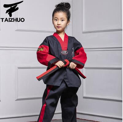 Taekwondo Dobok Clothes Child ITF Karate Suit Taekwondo Uniform Karate Clothes White TKD Clothing: Red / XXS