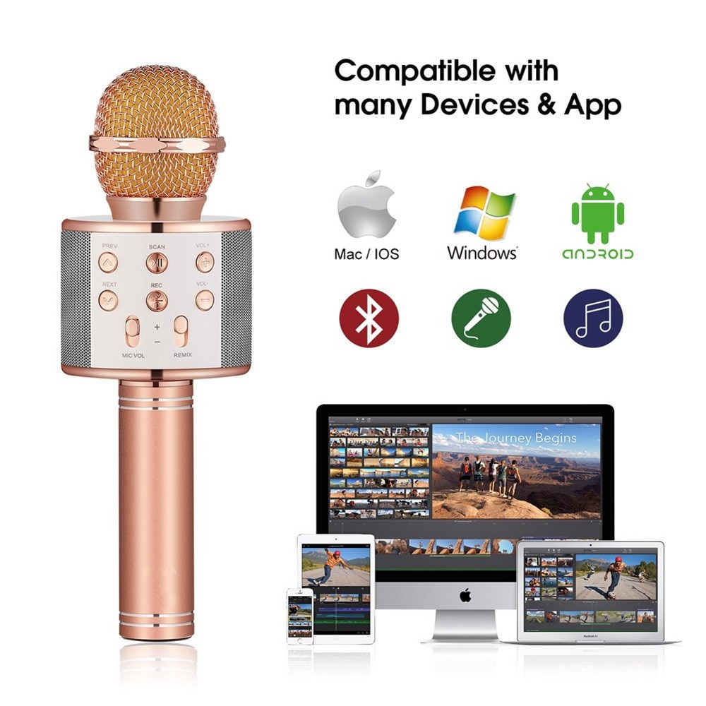 FGHGF WS858 Microfono Karaoke Wireless Bluetooth - Microfono a Condensatore Portatile Altoparlante