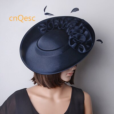 ! Royal blue Large Matte satin fascinator Formal hats four wedding Women's hat: Navy blue