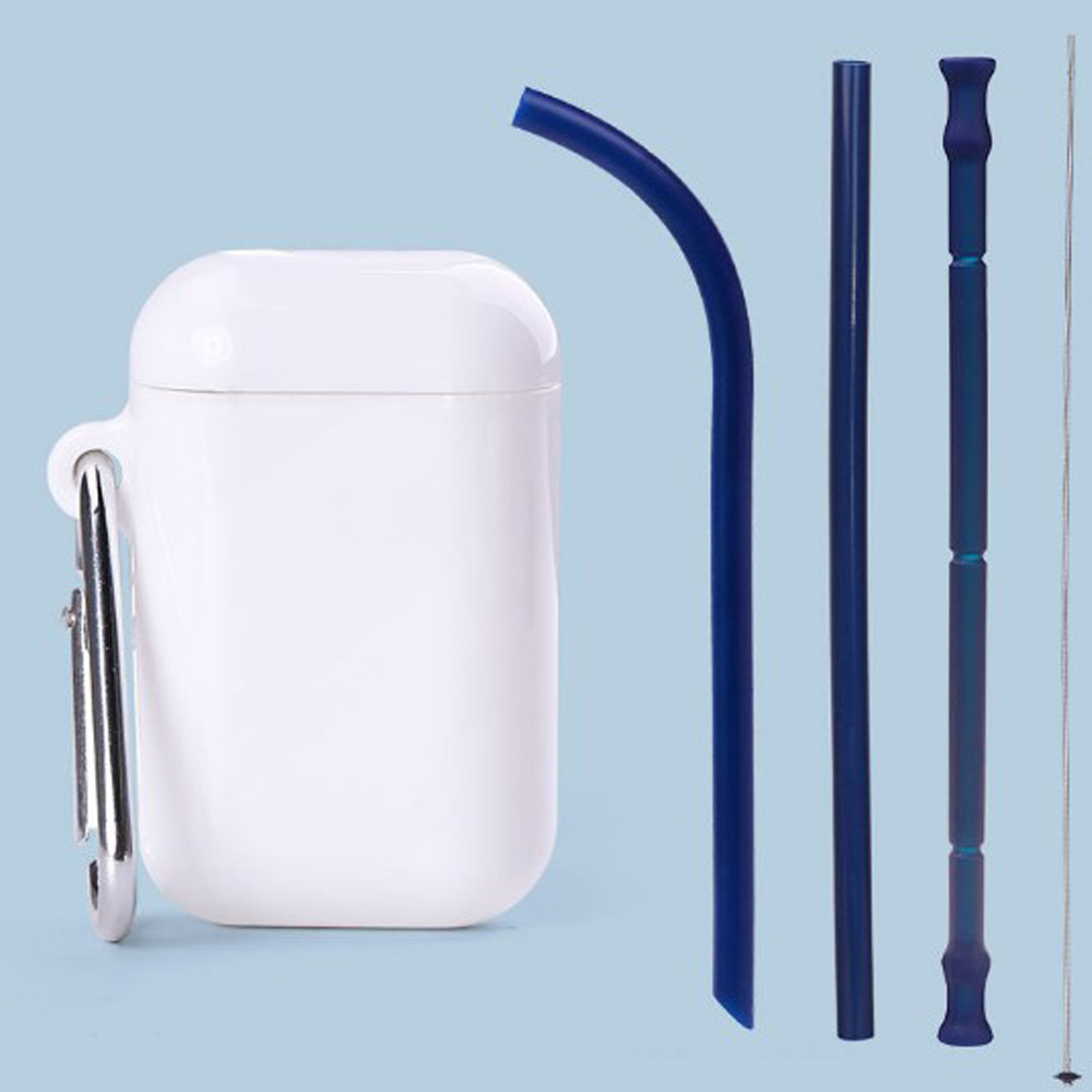 Coffee Drink Folding Straight Straw Set with PP Storage Box Silicone Straw Can Be Carried With You Starbucks Cup