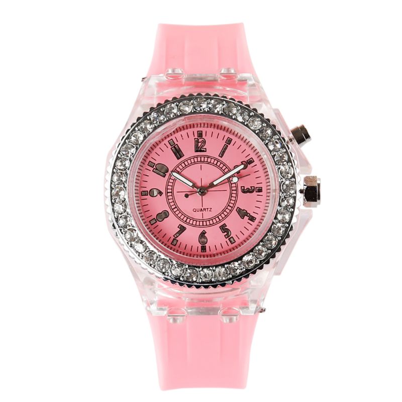LED étanche rétro-éclairage cristal Quartz montre Flash lumineux cristal Quartz tendance montre-bracelet Sport montres 5 couleurs: P