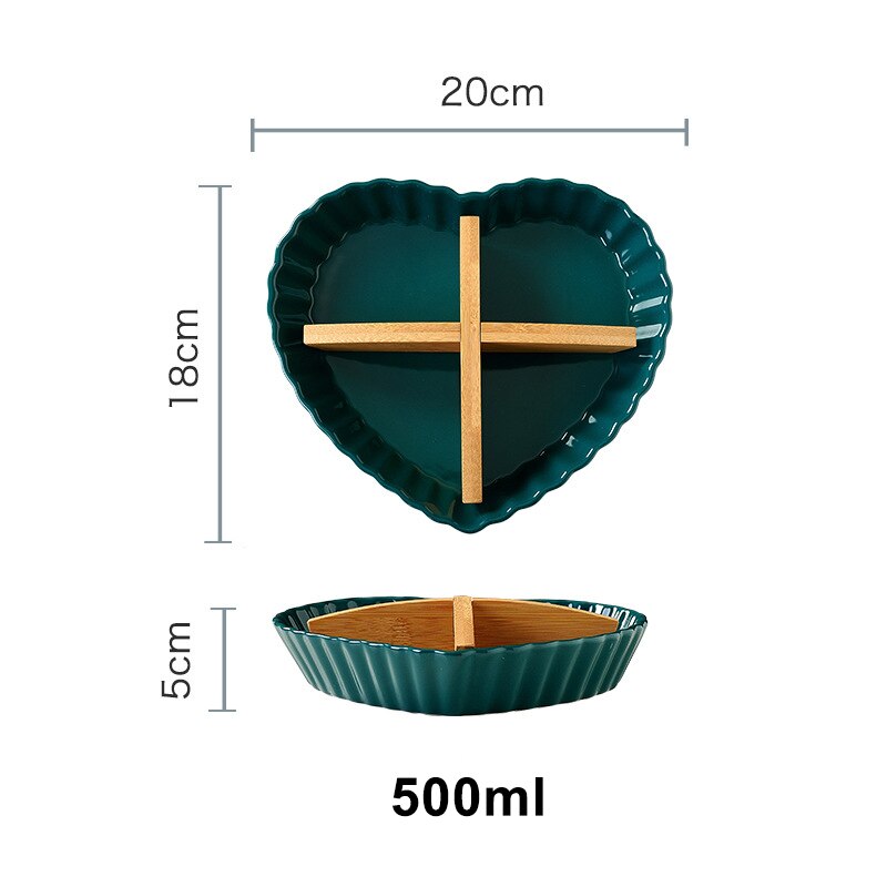 Utensilio de cocina de lujo, plato de cerámica Esmeralda, bandeja de aperitivo de cerámica, contenedor de frutos secos, platos para servir para fiestas: Heart with dividers