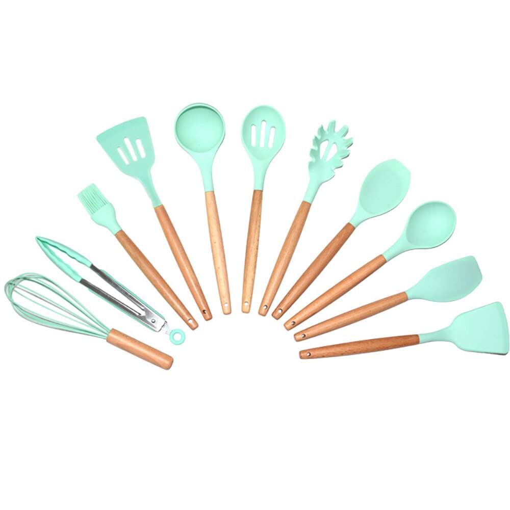Utensilios de cocina con mango de madera, cabezal de silicona, cuchara para Pasta, batidor de huevos, espátula, utensilios de cocina, 1 unidad