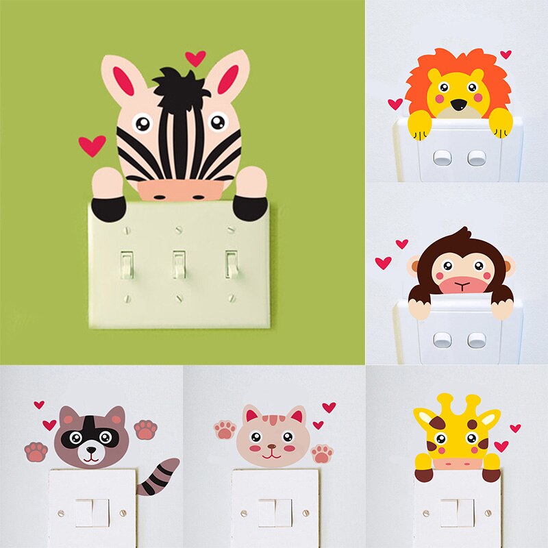 1Pcs Cute Animals Wall Stickers Waterproof Kids Rooms Accessories Wallpaper PVC Removable Home Decor Switch Sticker