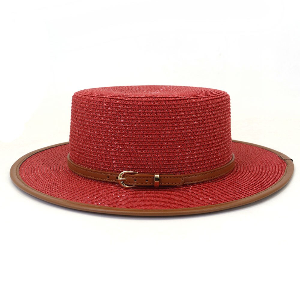 Spring Straw Hat for Women with Flat Brim Hat Wide Brim Fedora Hat with Big Brim Sun Visor Solid Casual Hat: Red