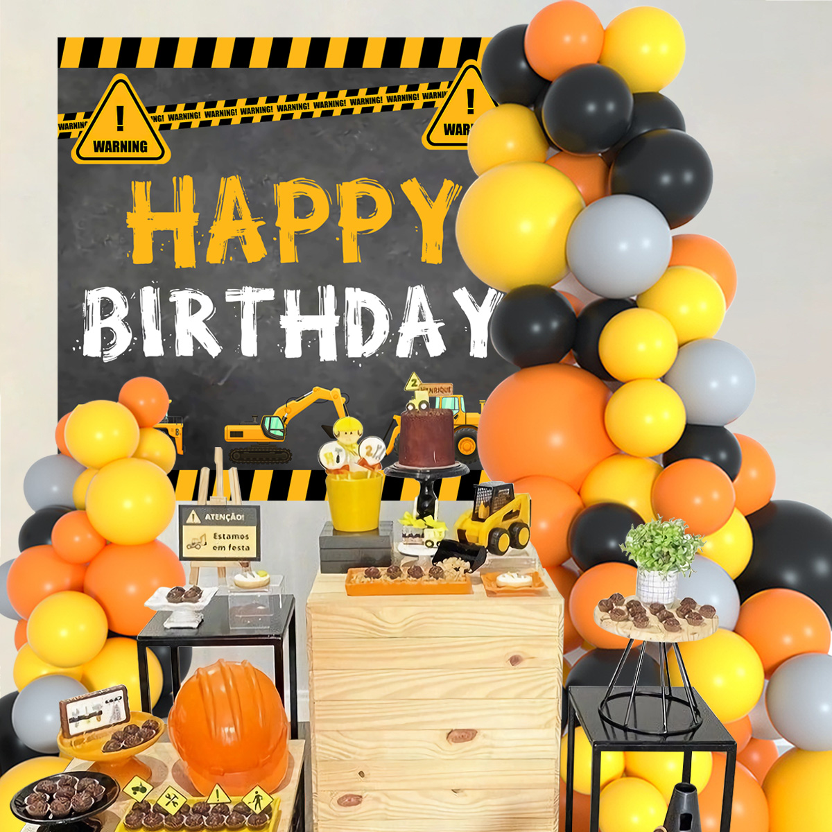 Construction Balloon Backdrop Disposable Tableware Birthday Decor Boy Excavator Truck Tractor Construction Birthday Party Decor