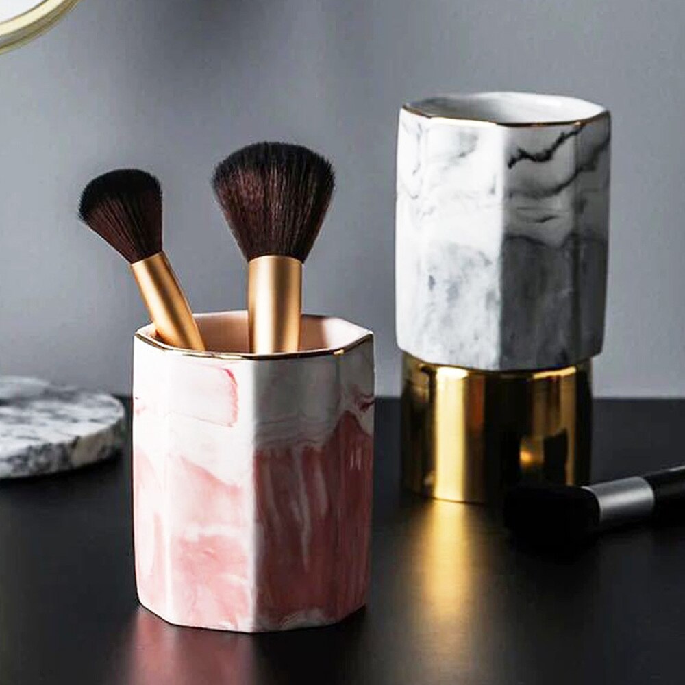 Nordisk marmor korn keramisk makeup børste opbevaring krukke europæisk kosmetisk værktøj opbevaring kop kontor skrivebord dekoration penneholder