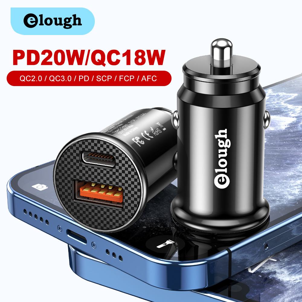Elough Mini Usb Autolader Quick Charge 3.0 40W Qc Pd 3.0 Snel Opladen Voor Auto &#39;S Type C Voor iphone Samsung S10 9 Huawei Xiaomi