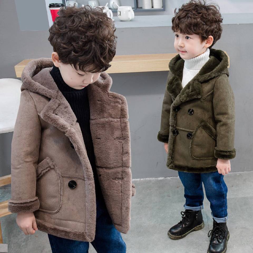 Solid Color Kids Boys Jackets For 2-8 Year Old Hooded Outerwear Autumn Winter Thicken Boys Clothing Coat Jackets