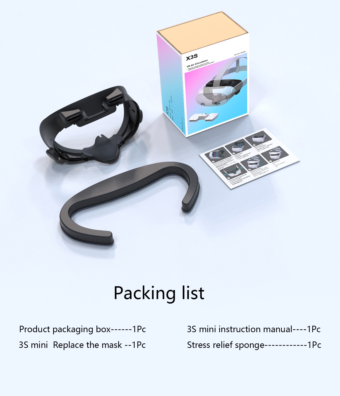 Cooling Fan For Meta Quest 3S Replacement Facial Interface Mask Adjustable Wind Speed Circulating Heat Dissipation Mask: black