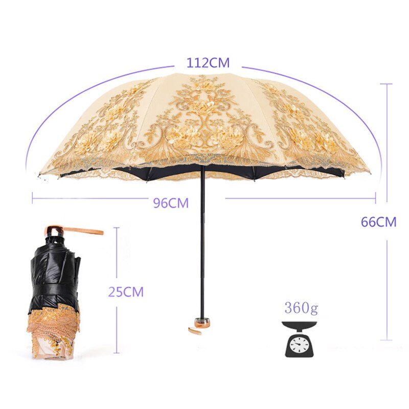 Lace Umbrella Rain Women Folding Flower Double Layer Umbrellas Black Coating Anti UV Parasol Wedding Umbrellas UBY85