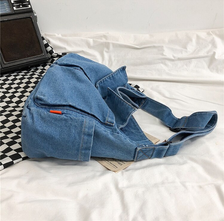 Sac à bandoulière en tissu jean pour adolescent, grande capacité, grande taille, poches spacieuses, sacoche de tous les jours