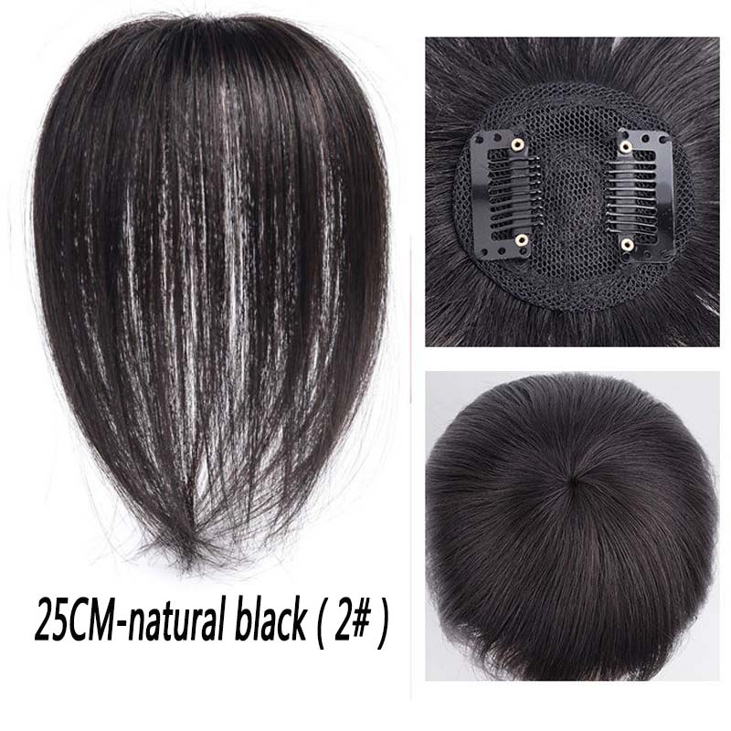 Extensión de cabello sintético para mujer, tupé de pelo corto con 2Clip en una pieza, con flequillo gratis, resistente al calor: 25cm-2