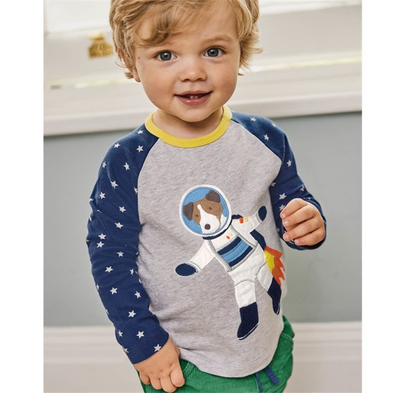 Springen meter modellen Baby T shirts Jongens herfst lente kids kleding katoen lange mouw kinderen Jongen O-hals T-shirt