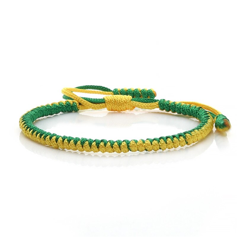 Original Multi couleur Bracelet tibétain bouddhiste chanceux à la main noeuds corde réglable Bracelets porte-bonheur & Bracelet pour femmes hommes bijoux: green-yellow