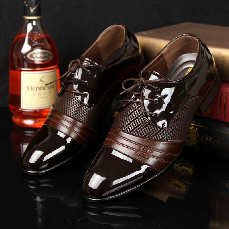 Big size china brand classic male Footwear Brown black White Push dress patent leather office Large Social shoe for men