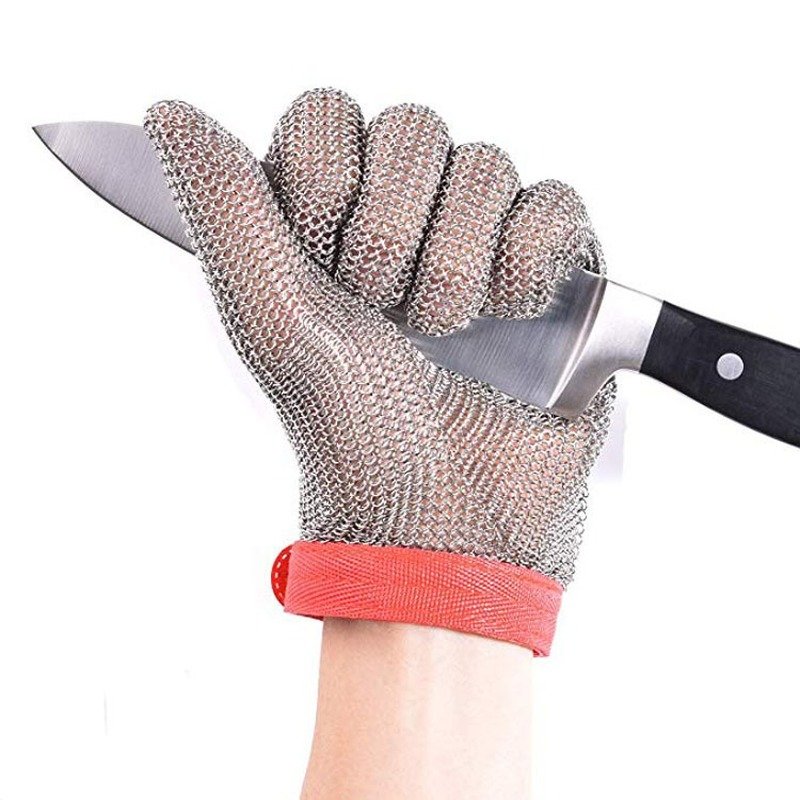 Plastic Belt Stainless Steel Mesh Glove Cut Resistant Chain Mail Protective Anti-Cutting Glove for Kitchen Butcher Cleaner Glove: Orange / M