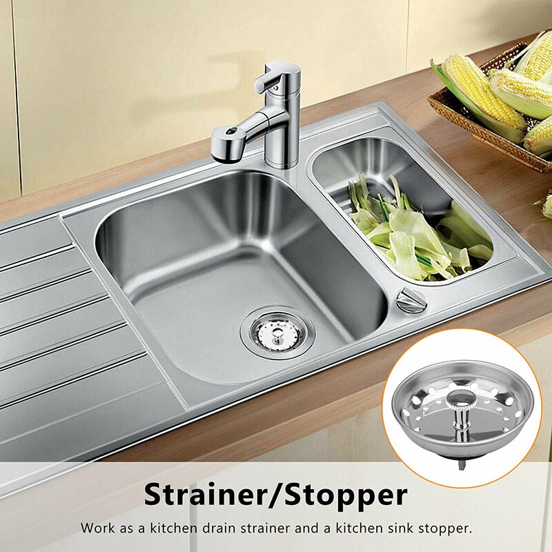 2PCS Kitchen Sink Disposal Strainer Anti-Clogging Stainless Steel Waste Plug Drain Filter Sieve Stopper Strainers Basket Filter