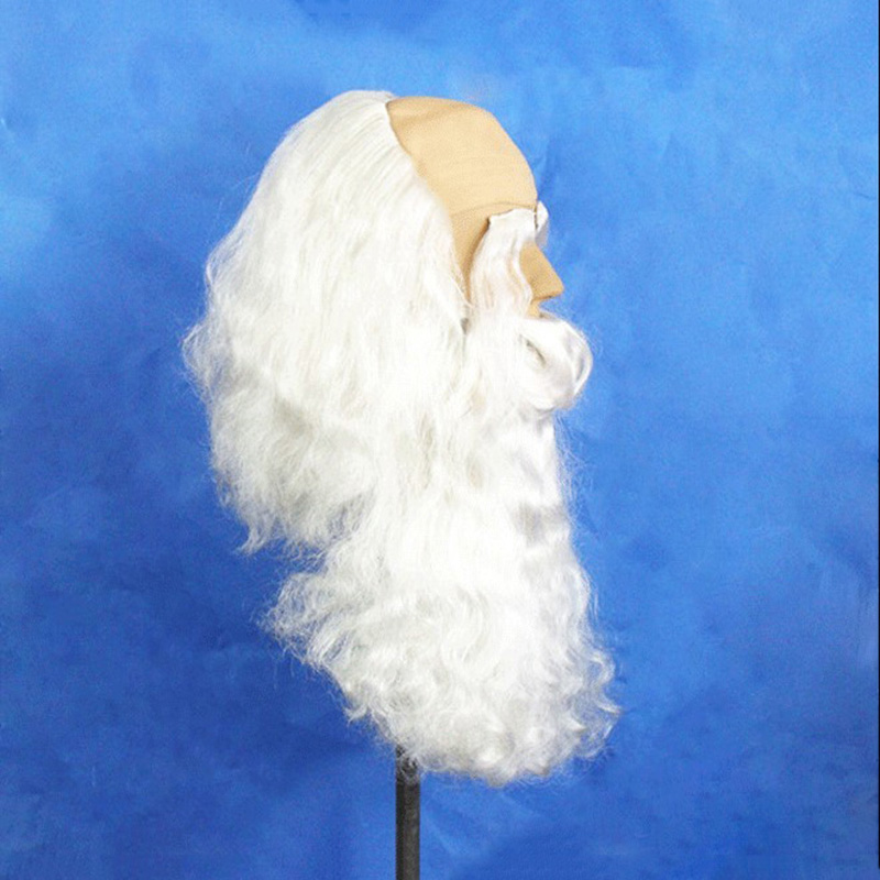 , 40 cm lengte Kerst Kerstman lange witte baard pruik set hoofddeksels hoed