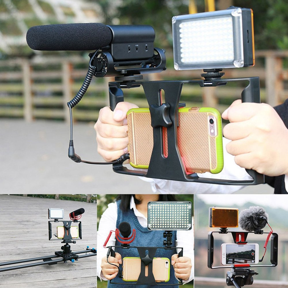 Kamera mobiltelefon stabilisator smartphone holder telefon håndtag beslag stabilisator anti-shake håndholdt skalerbar holder