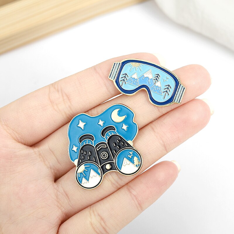 Travel Life Enamel Pin Outdoors Adventure Night Brooches Bag Lapel Pin Badges Mountaineering Telescope Jewelry Friends