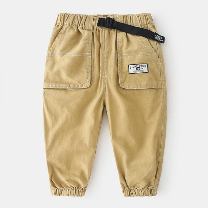 Automne bébé garçon pantalon taille élastique pantalon pour garçons pantalons de survêtement coton pantalons longs pantalons décontractés garçons Joggers: Khaki / 24M