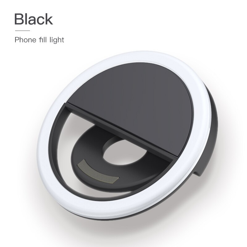 KUULAA USB Ladung FÜHRTE Selfie Ring Licht Für iPhone Xiaomi Telefon Ergänzende Beleuchtung Selfie Verbesserung Handys Füllen Licht: Black