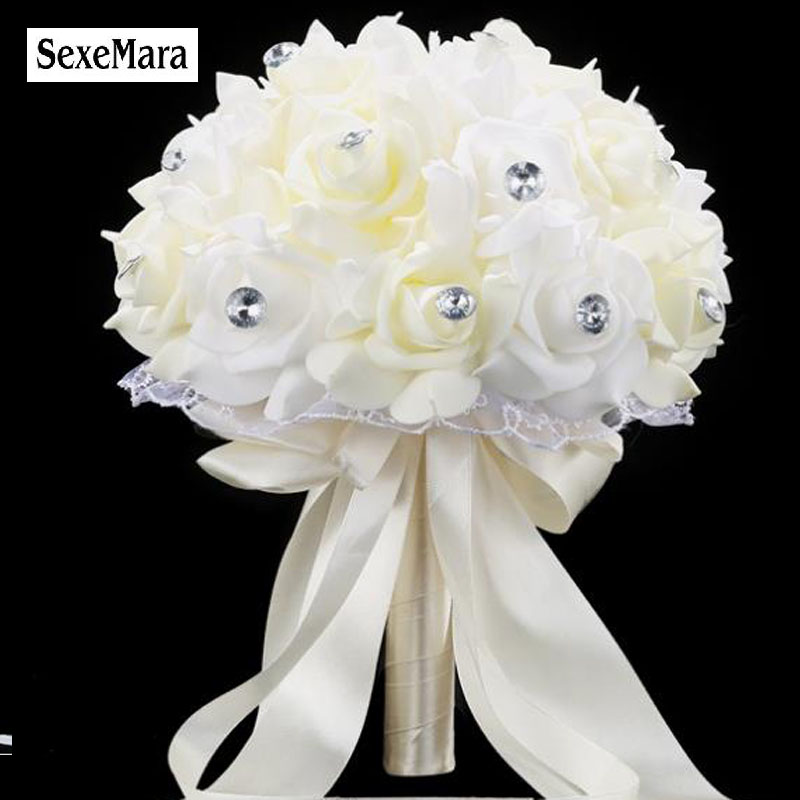 Sexemara edding-kimppu käsintehty tekokukka ruusu buque casamento morsiuskimppu häihin sinivalkoinen