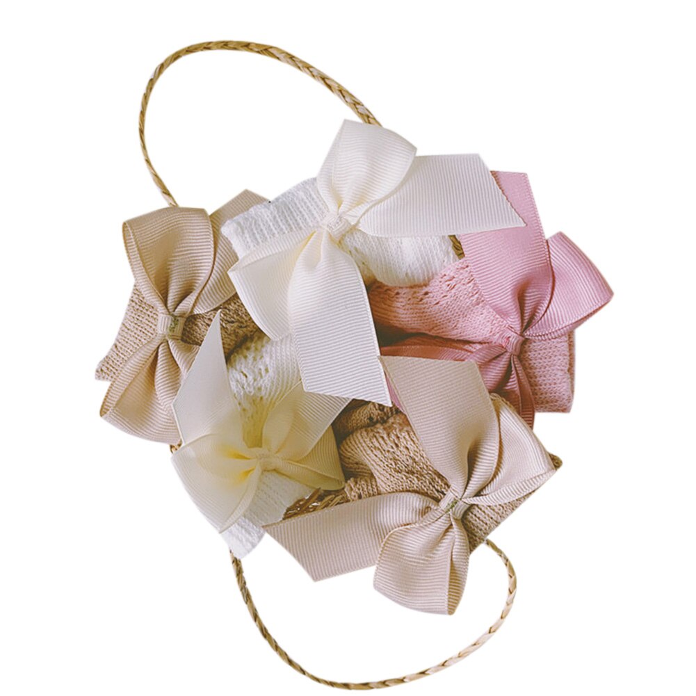 Ademende meisjes mesh kousen herfst kinderen zoete stijl effen kleur strik decoratie holle sokken tot halverwege de kuit