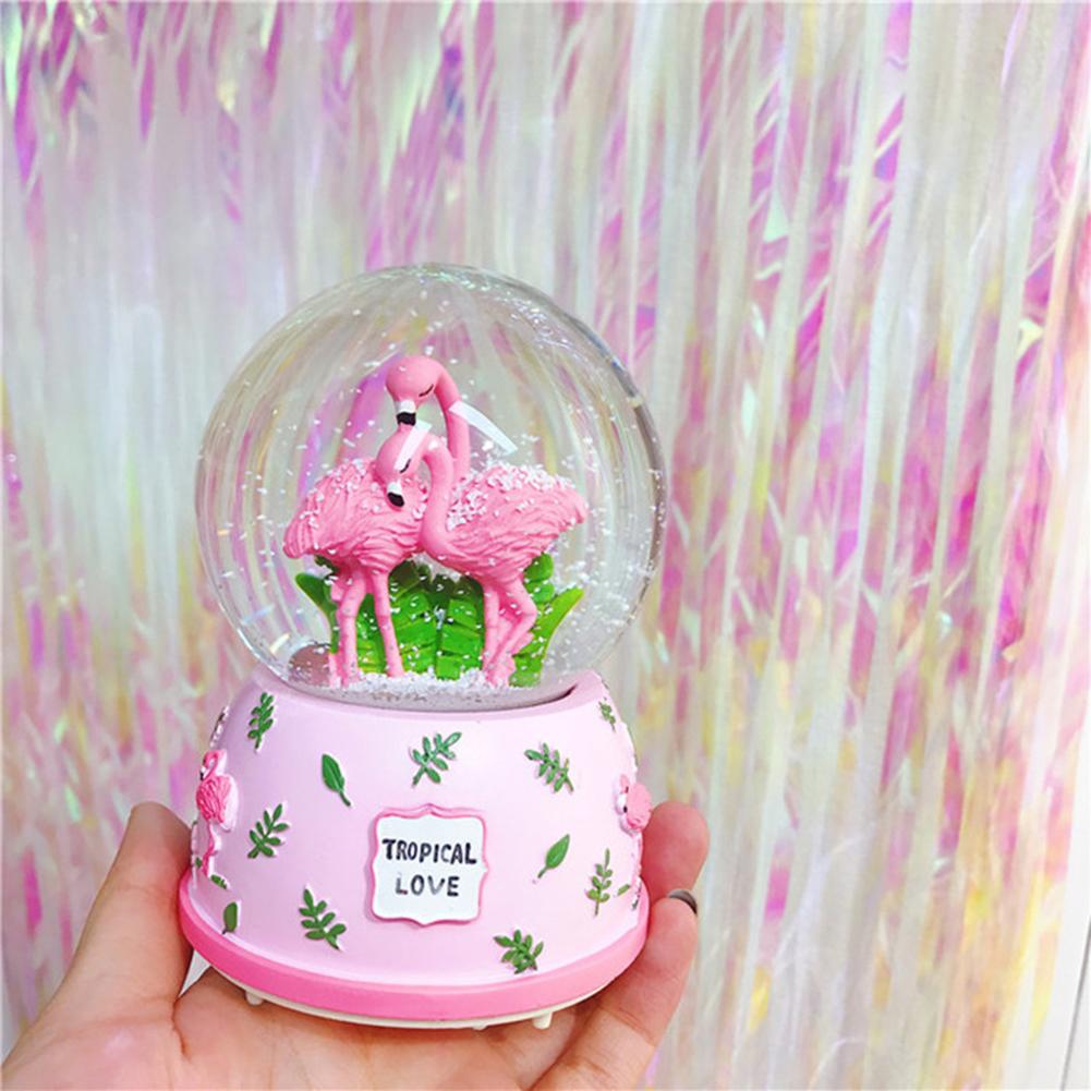 Roze Flamingo 3D Sneeuw Kristallen Bol Muziekdoos Glas Glitter 3X5 Inch Beste Cadeau Voor Vriendin Baby Meisjes home Decor