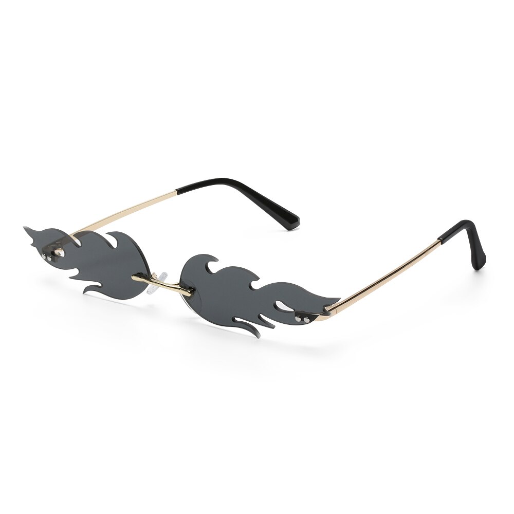 Zonnebril streetwear vleermuisvorm zonnebril dames randloos true film lens  uv400 heren retro vuur vlam: 05