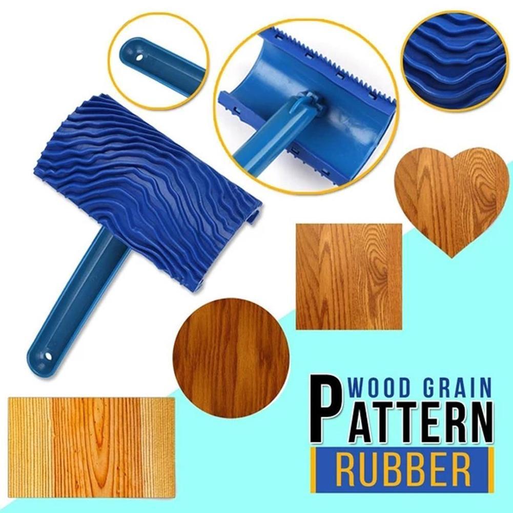 Blue Rubber Wood Grain Paint Roller DIY Graining Painting Pattern Wall Home Wood Painting Grain with Roller Tool Tool Handl V9O5
