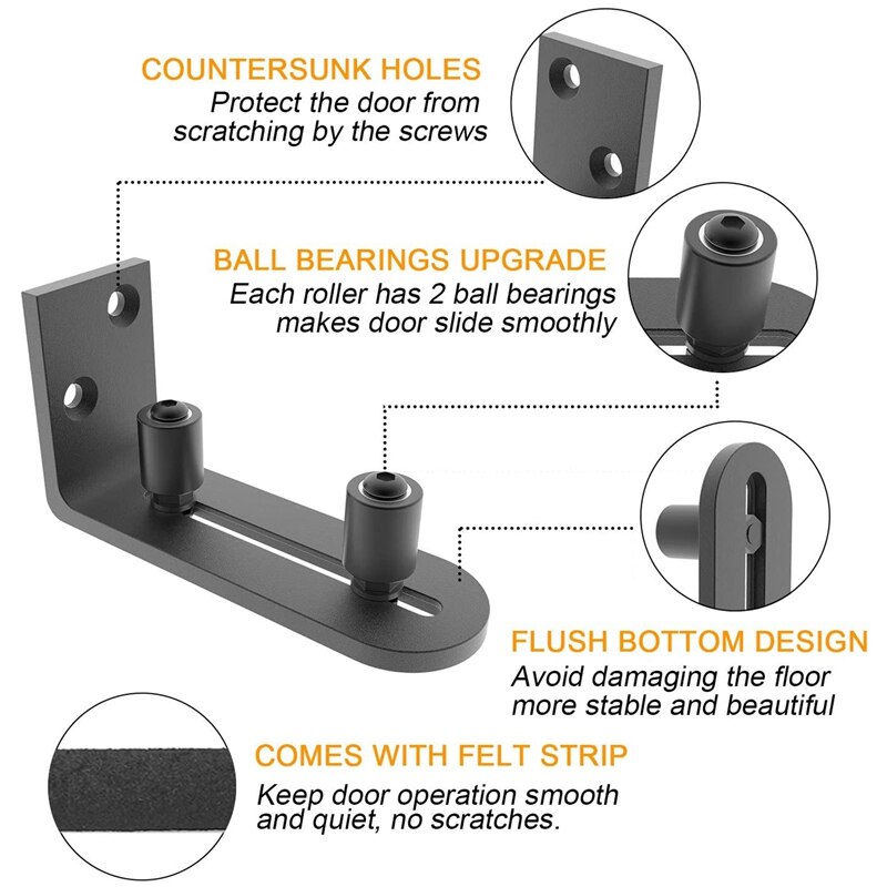 12 Inch Sliding Barn Door Handle Pull And Flush Hardware Set With Barn Door Floor Guide, Rustic Black (1 Set)