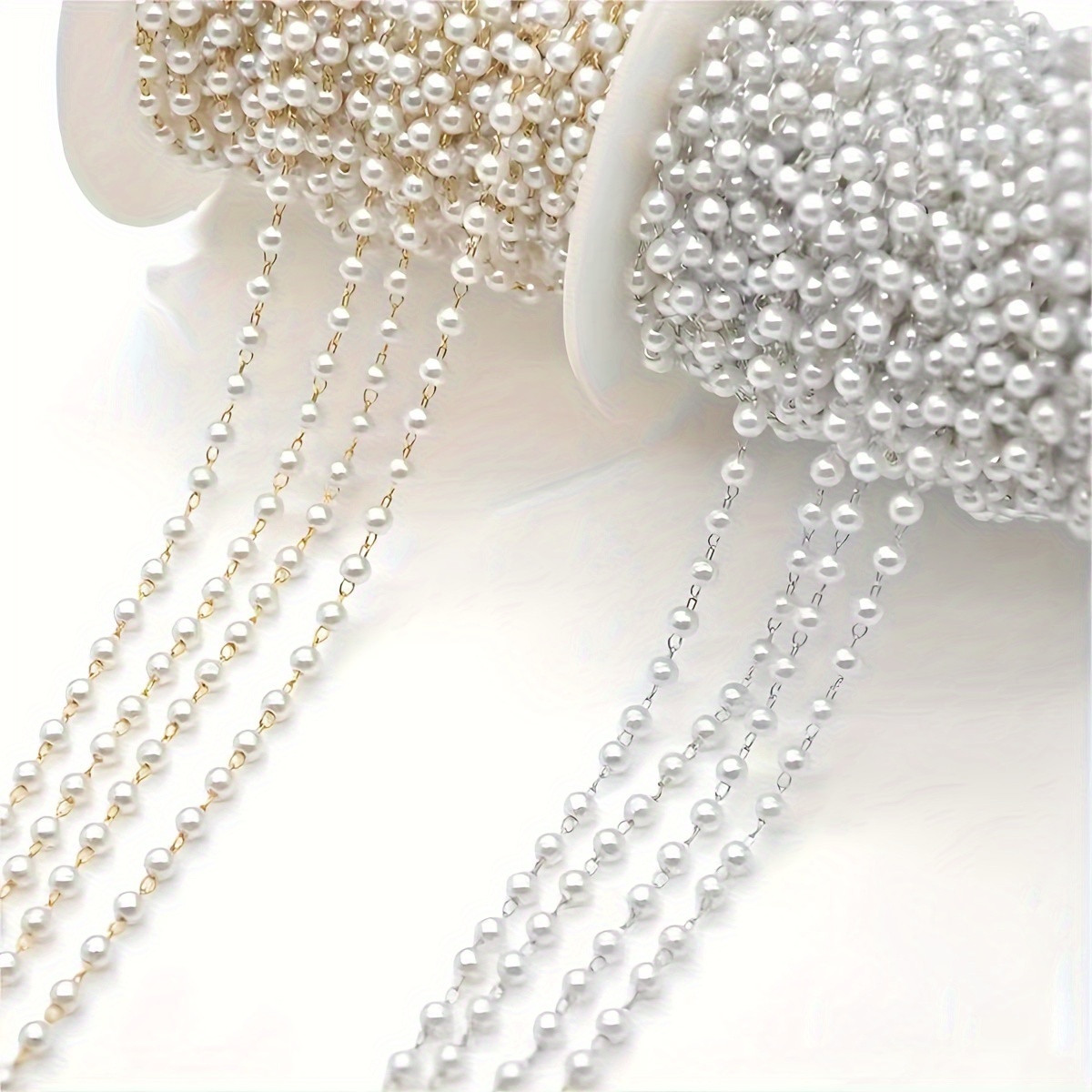 4Mm 39.37 Inch Diy Kunstmatige Parel Verkoperde Ketting, Handgemaakte Parel Ketting, Antieke Stijl Haarclip Kwastje Grenen Ketting