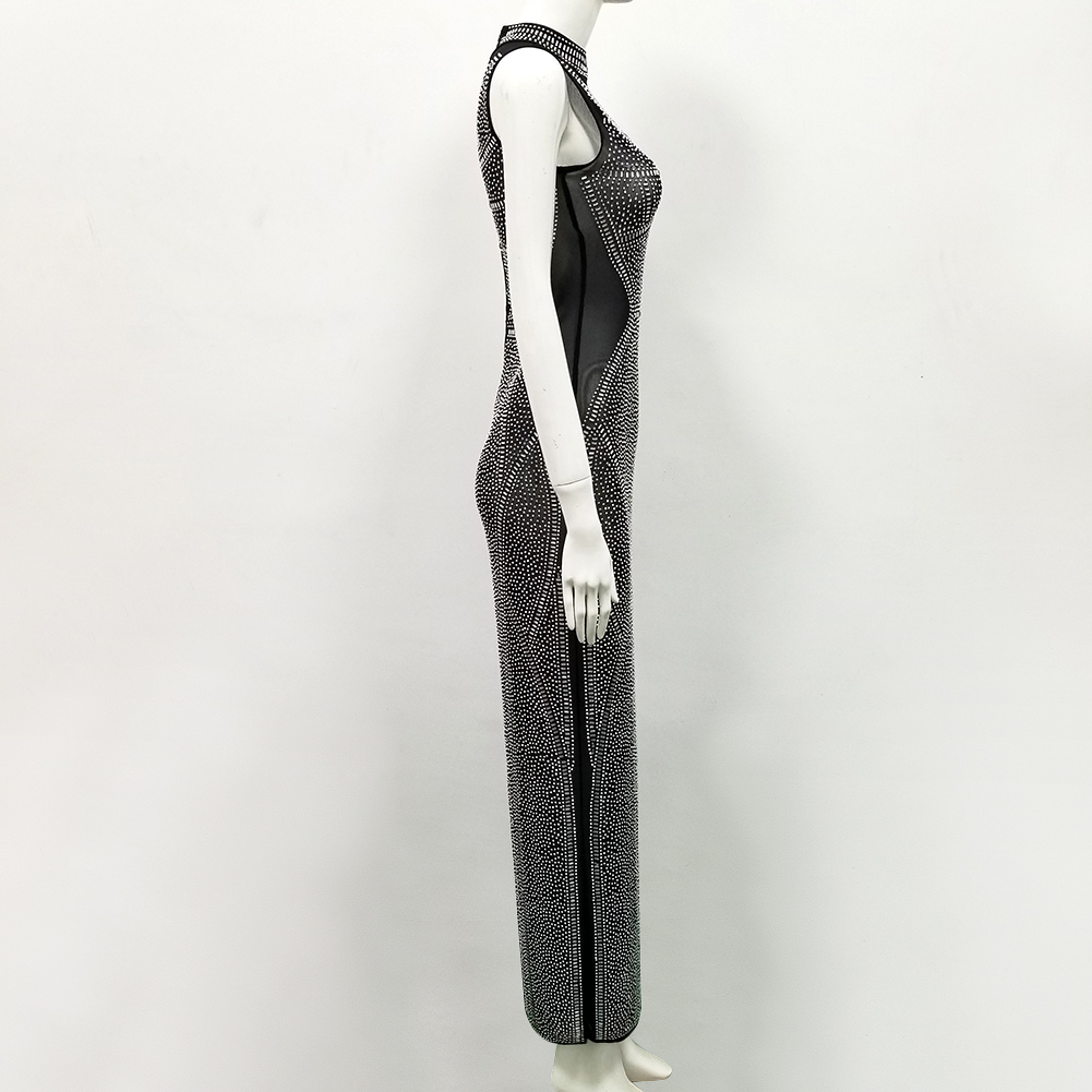 Vrouwen jurk zomer celebrity party zwarte hoge kraag boren MAXI lange jurk sexy mode groothandelaren Jurk + pak