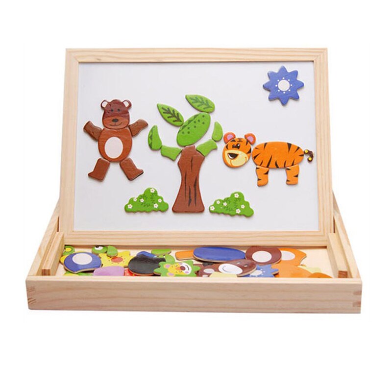 Houten Multifunctionele Kinderen Cartoon Dier Zodiac Puzzel Schrijven Magnetisch Tekenbord Blackboard Learning Onderwijs Speelgoed: Animal