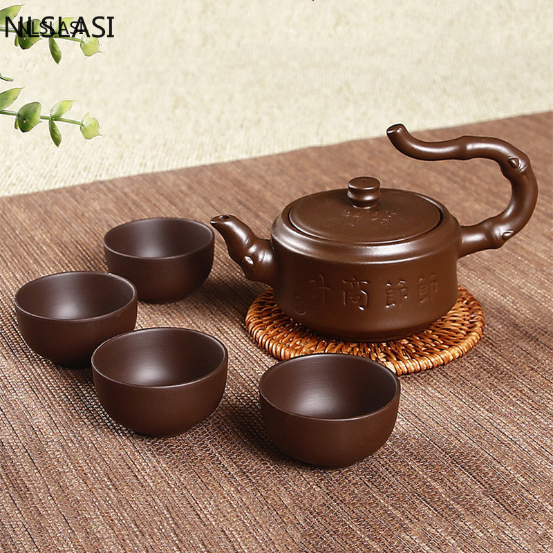 5 Stks/set Chinese Yixing Paarse Klei Thee Sets Xishi Theepot Handgemaakte Ketel Master Theekopjes Authentieke Huishoudelijke Theewaar Drinkware