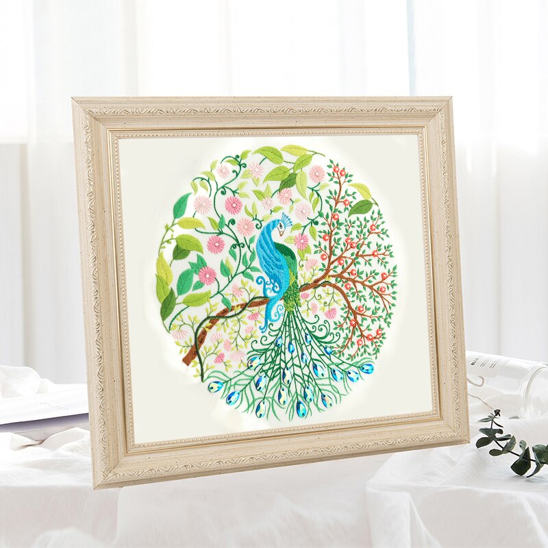 Kit de bordado a mano de pavo real para manualidades, bordado con flores, conjuntos de punto de cruz, costura hecha a mano, arte, manualidades, decoración del hogar