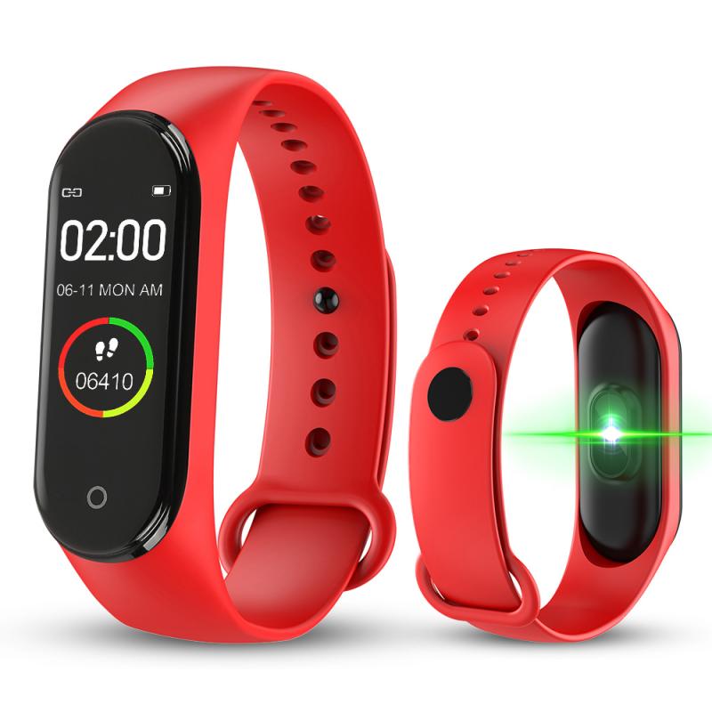 M4 Smart Band 4 Wirstband Hartslagmeter Bloeddruk Fitness Tracker Sport Armband Stappenteller Bluetooth Gezondheid Smartband: Rood