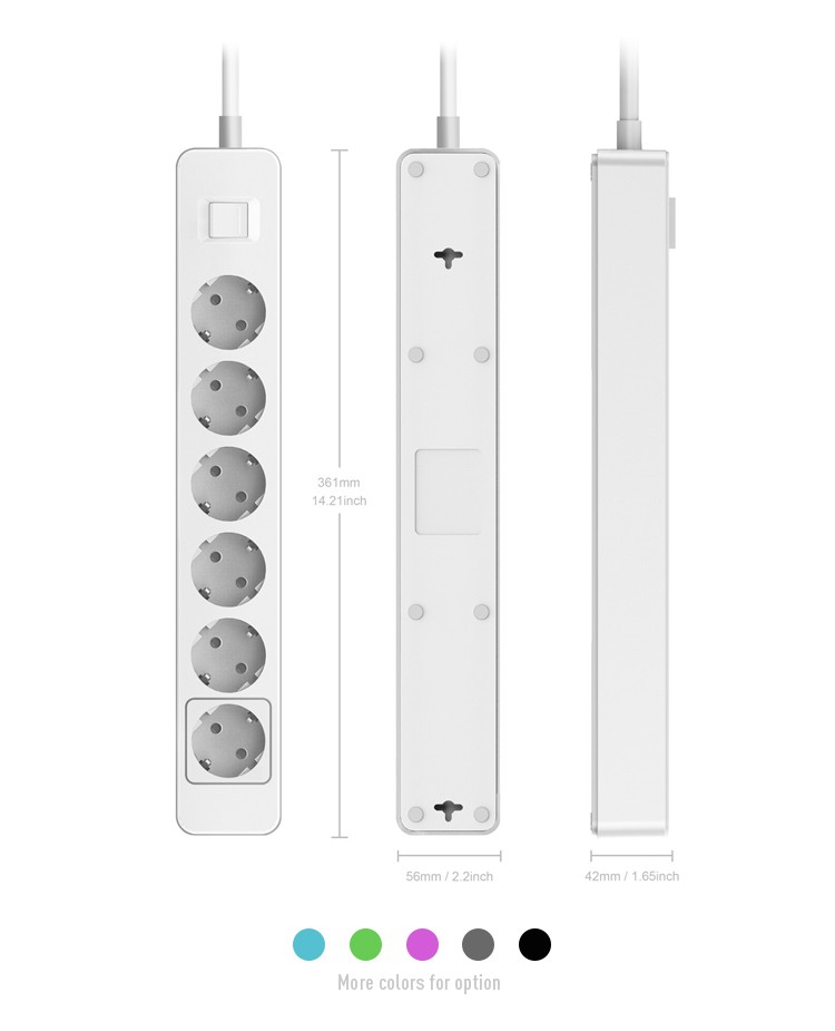 Power Strip Surge Protector 5/6 AC Outlets Stopcontacten EU Plug 16A 250V 1.5m Verlengsnoer Schakelaar Overbelasting Bescherming desktop