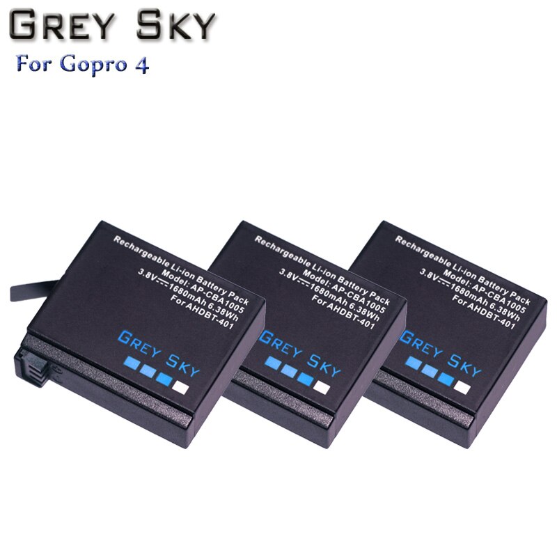 Para GoPro Hero4 Hero 4 batería + LCD cargador dual para go pro AHDBT-401 HERO4 negro plata accesorios de Cámara de Acción: 3 battery