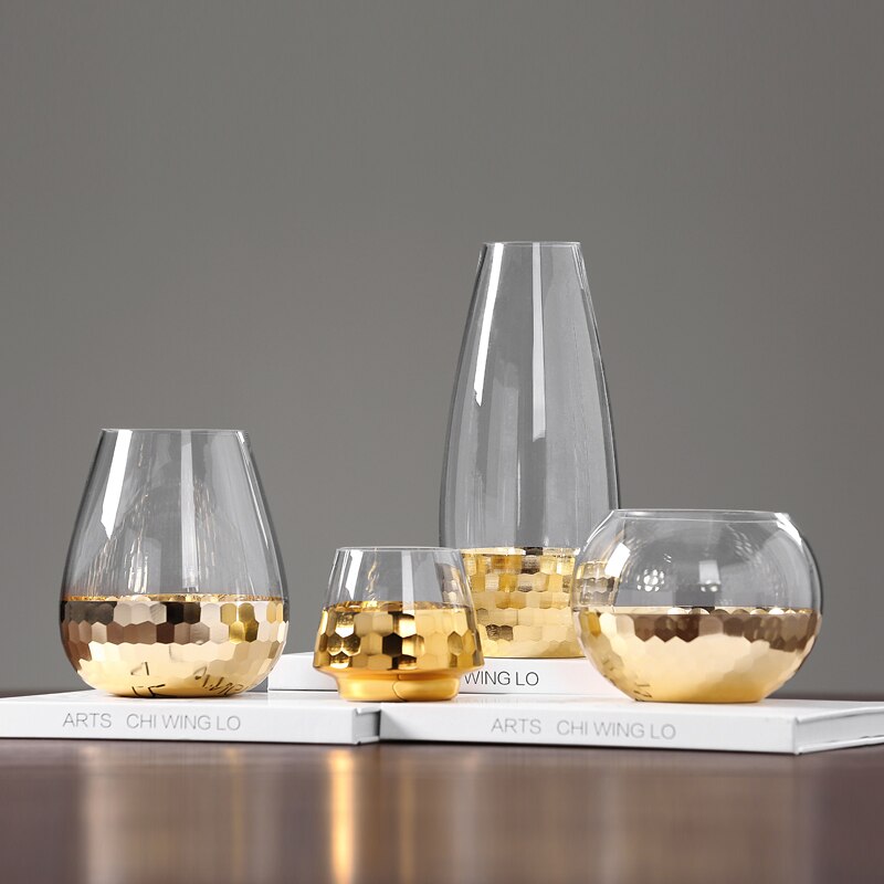 Nordic Gold Folie Glas Vazen Woonkamer Decoratie Bloemstuk Ornamenten Bruiloft Decoratie Kunst Vazen Meubels