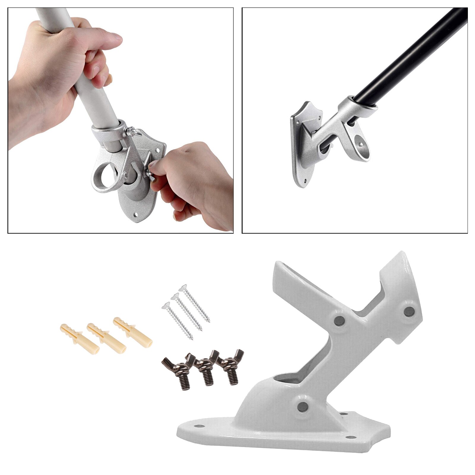 Flagpole Wall Mount 2 Position Angle Flag Pole Holder Mounting Flagpole Holder Base Aluminium Wall Mount Bracket Flagpole: White