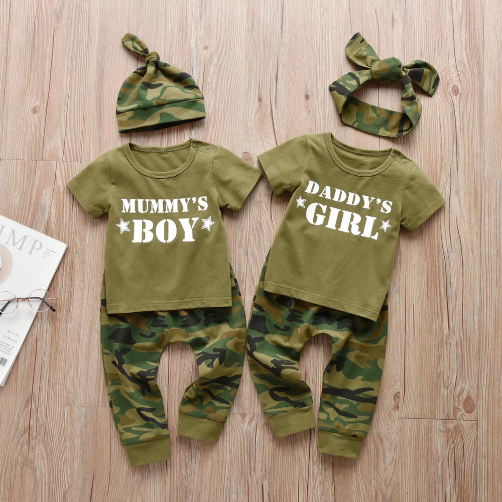 3 st bebis pojkar flickor kläder set pappa/mamma brev kortärmad t-shirt+byxor nyfödda spädbarn kläder småbarn outfits