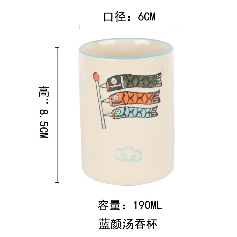 Taza de agua pintada a mano japonesa, copa de sopa de cuerpo recto, golondrina, taza de té de cebada para restaurante, vaso práctico, taza de té de cerámica: 7