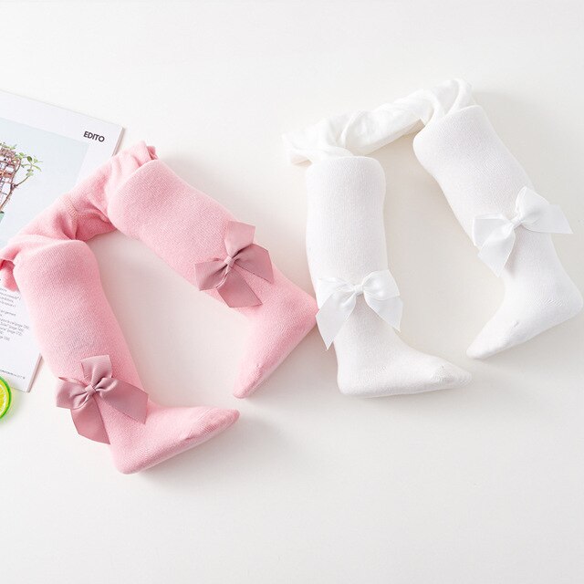 Spring autumn baby tights boys girls baby pantyhose solid color soft cotton cute bow pantyhose newborn