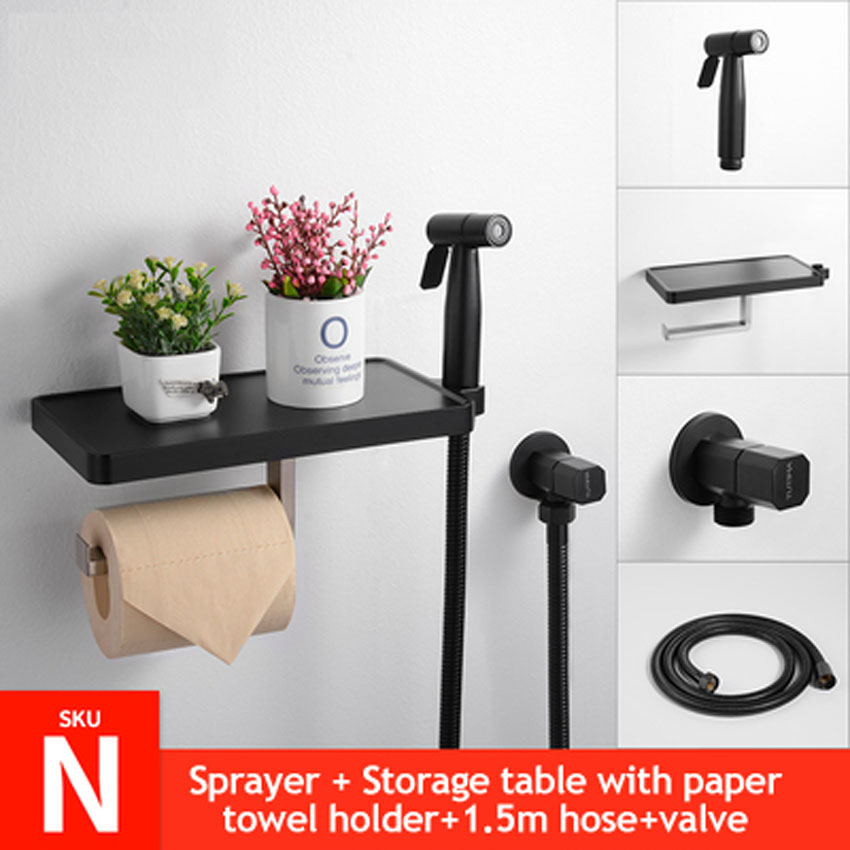 Ecofresh Handheld Toilet bidet sprayer set Kit Stainless Steel Hand Bidet faucet for Bathroom hand sprayer paper roll holder: N