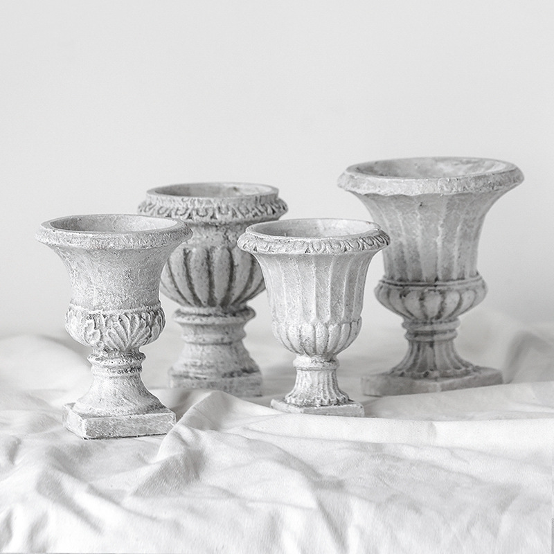 Hvid retro urtepotte hjemmebord skrivebord jordfest dekoration harpiks romersk skulptur europæisk stil lave gammel vase