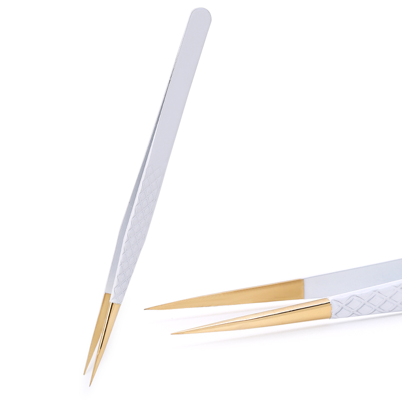 1 Pc biało-złoty pęseta do rzęs antystatyczna do przedłużania rzęs zestaw ze stali nierdzewnej Beauty precyzyjna pęseta narzędzia do makijażu: 7
